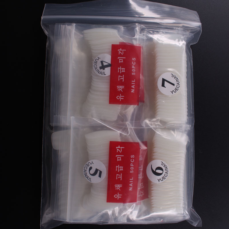 跨境专供 韩文自然色全贴甲片 半贴甲片 500片袋装自然肉色甲片