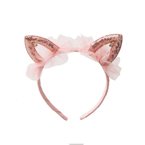 Korean style children's hair accessories pink little princess cute cat ears mesh rhinestone headband headband