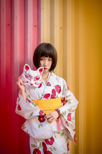 Red camellia cotton kimono Japanese formal kimono suit
