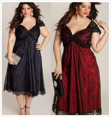 2017歐美大碼晚會優雅蕾絲拼接V領哥特式連衣裙 速賣通爆款