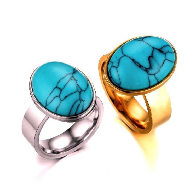 Wholesale Retro Turquoise Stainless Steel Couple Ring Nihaojewelry display picture 4
