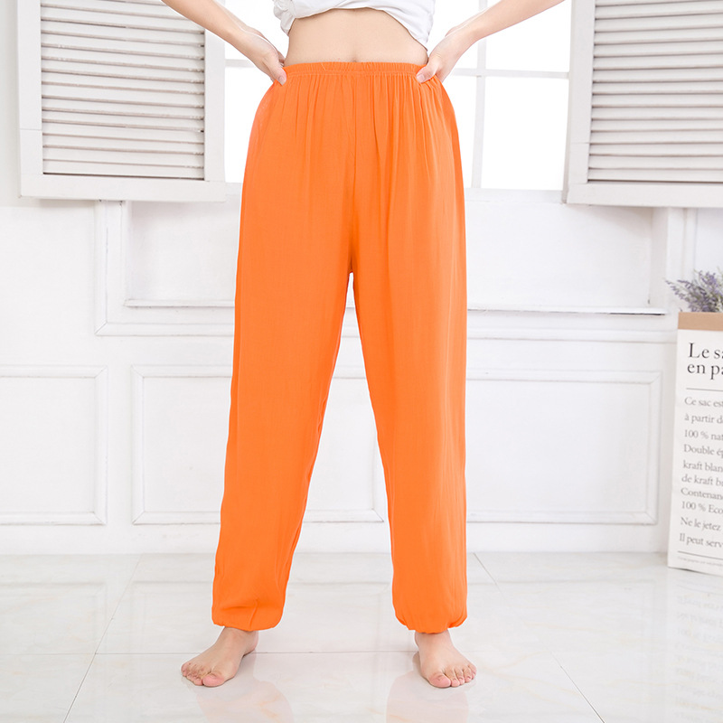 Bloomers de seda de algodón para hombres y mujeres pantalones de verano para adultos pantalones de baile a prueba de mosquitos de color sólido pantalones de artes marciales yoga Delgado