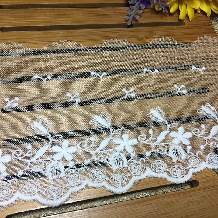 新款现货批发服装辅料棉线网纱花边单边蕾丝刺绣宽10cm厂家直销