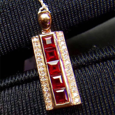 简单时尚个性 红宝石925银镀18K白金女士吊坠|ms