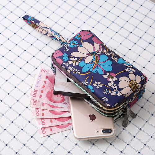 Women's Clutch Canvas Art Three-Layer Long Wallet Women's Handbag Large Capacity Key Coin Purse Casual Mobile Phone Bag