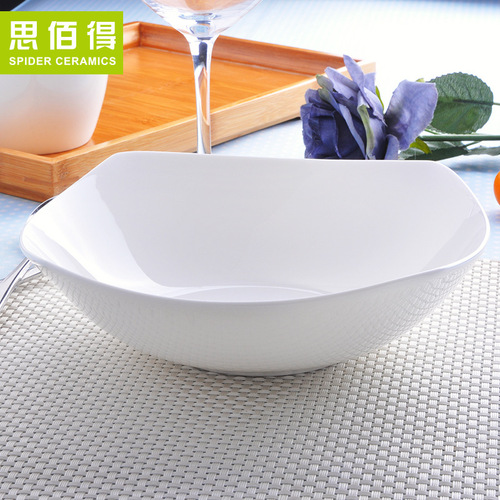 Pure white bone china-7-9 inches deep soup plate, square plate, Western plate, steak plate, ceramic tableware, dish plate, rice plate