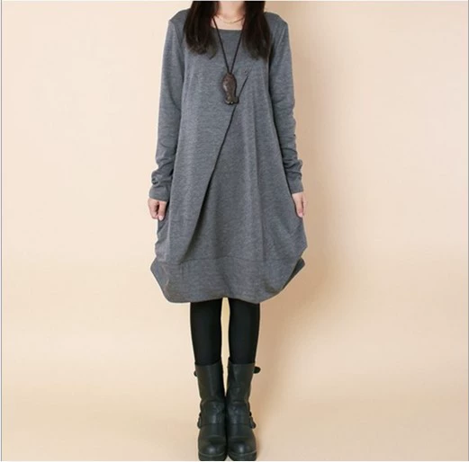 2022 Весна новая женская одежда в Корейском стиле больших размеров свободное повседневное плиссированное платье с круглым вырезом и длинными рукавами большое количество в наличии