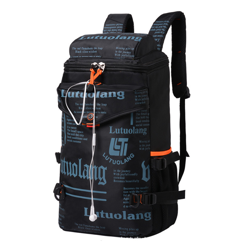 路拓朗新款印花双肩包男大容量牛津纺旅行背包时尚潮流大学生书包