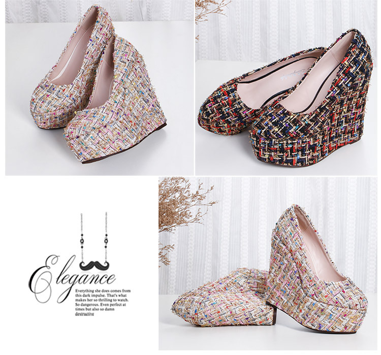 Giày cao gót đế xuồng platform nữ gót 15 cm kiểu Chanel — Màu đen chi tiết 7