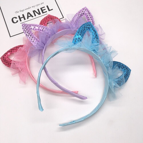 Korean style children's hair accessories pink little princess cute cat ears mesh rhinestone headband headband