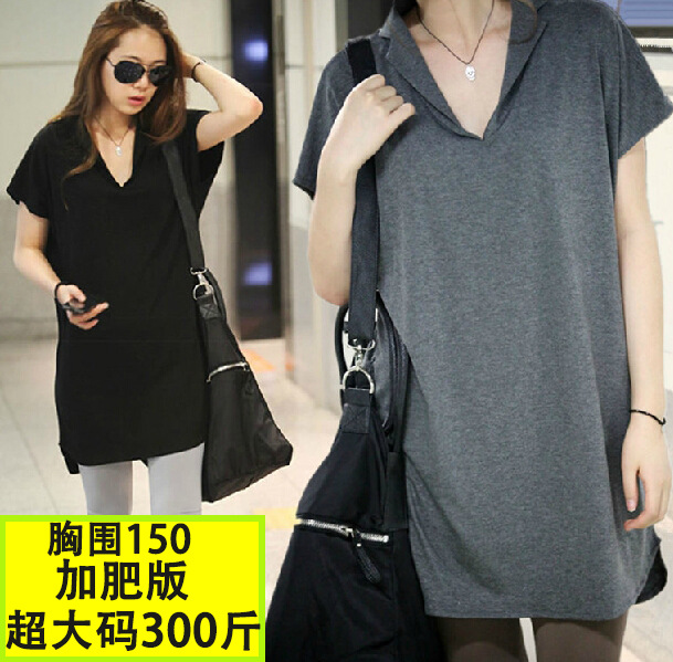 Large Bust 150 Summer fat mm XL Women's wear Easy Show thin Europe and America Long version Bat Short sleeved 1313