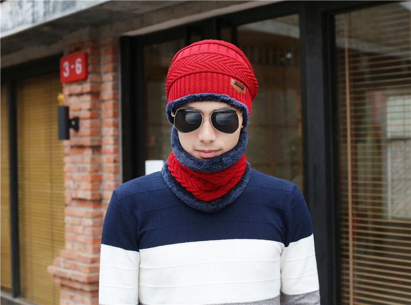 Fleece thick warm knitted hat collar two-piece  NSTQ34720