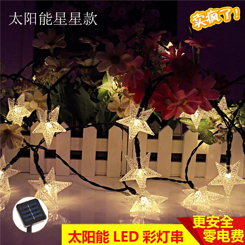 Suministro en stock de luz solar estrella cadena de luz 30LED festival de Navidad jardín decoración luz al aire libre impermeable