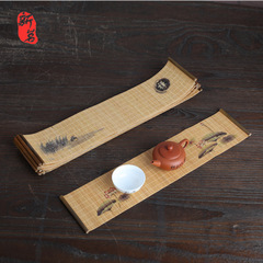 印花竹茶席噴繪小竹蓆隔熱墊禪意桌旗中式茶簾茶道零配廠家直銷