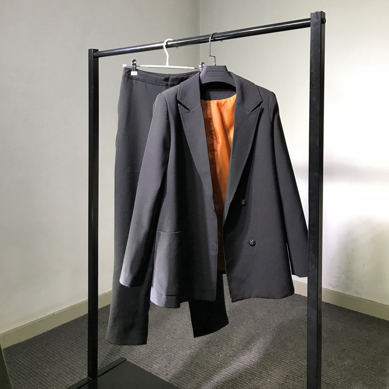 2018秋季新品 OL寬松中長款西裝外套褲子兩件套時尚休閑套裝女