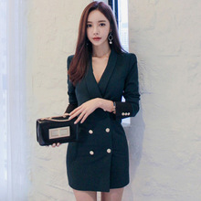 外套2021秋裝新款韓版時尚雙排扣修身長袖女裝小西裝一件代發