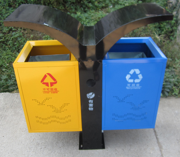 厂家户外镀锌板冲孔垃圾桶  分类垃圾桶