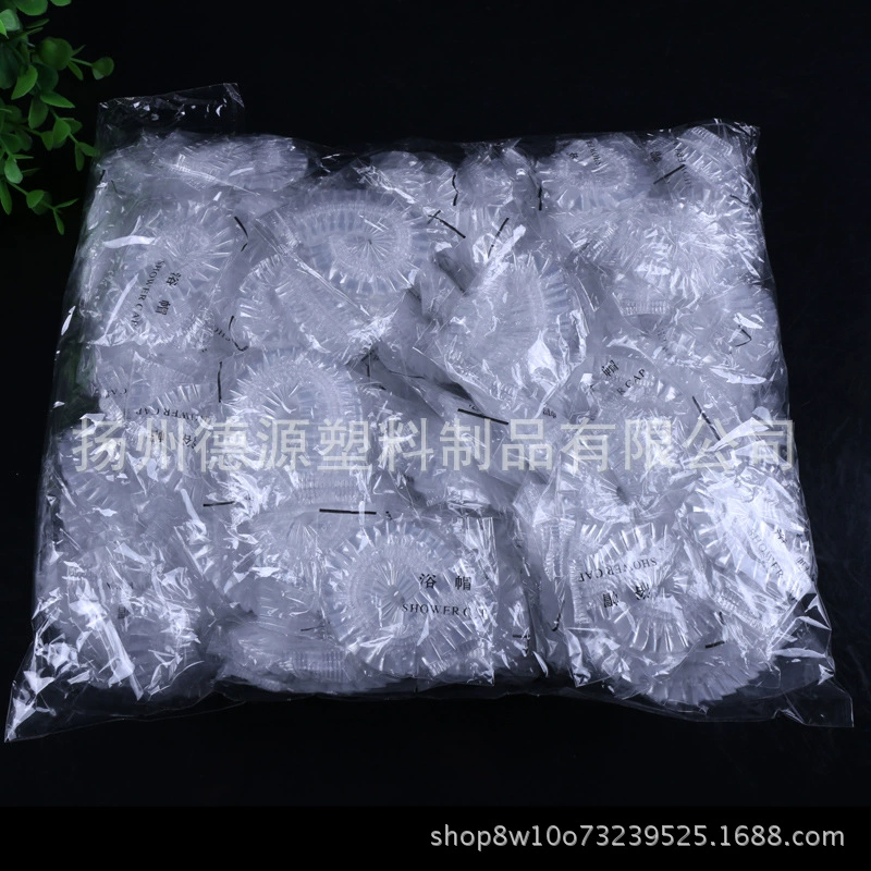 Оптовая продажа фабрики одноразовые шапочка для душа отель гостевой комнате полосы шапочка для душа пластиковые PE водонепроницаемый шапочка для душа