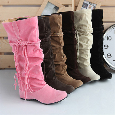Large size women&#39;s boots 40-43 Extra large size For justice Scrub The increase in tassels High Boots Autumn and winter wish Explosive money