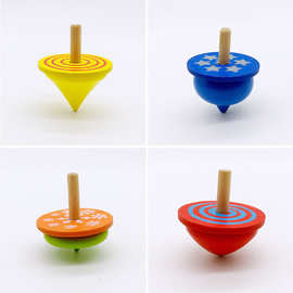 儿童益智怀旧玩具 传统彩色旋转小陀螺 手转动木质花陀螺4个装