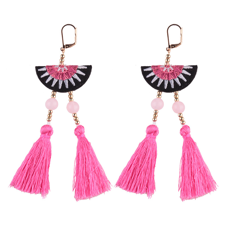 folk-custom alloy hand made earring (Rose pink)NHJQ9301-Rose pink