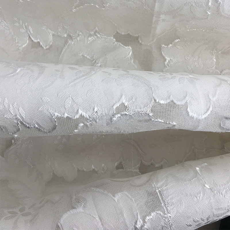 直销丝粘剪花面料 桑蚕丝人丝交织提花面料 丝绸服装面料定 制