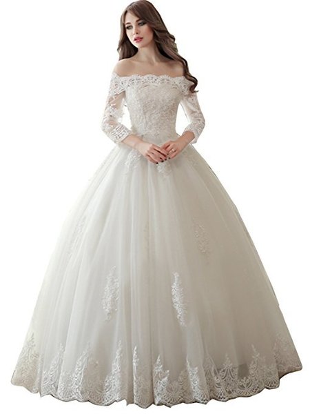 The new version of the wedding the bride wedding dress a long sleeved lace shoulder tailing thin summer Dichun Qi