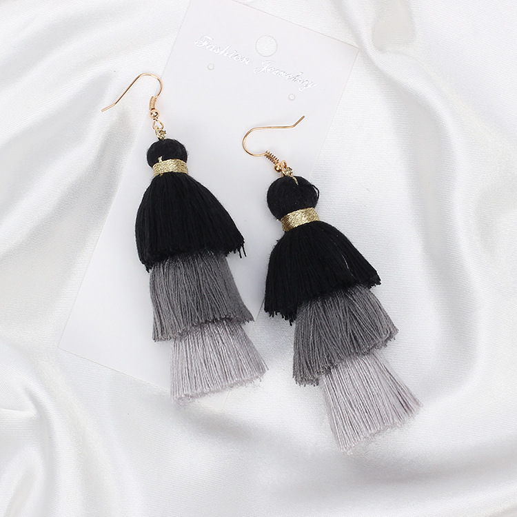 10g Weight Earrings Classification Women'S Gender Fashion Style Purple, Red, Green, Black Color Hot-selling Multilayer Tassel Wild Long Bohemian Style Earrings 5