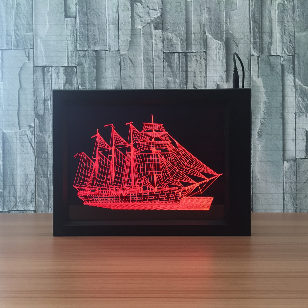 相框3d灯 亚克力相框led灯 创意礼品小夜灯帆船