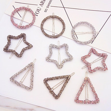 春夏新款韩国水晶水钻发夹五角星三角形圆形青蛙夹发夹跨境头饰