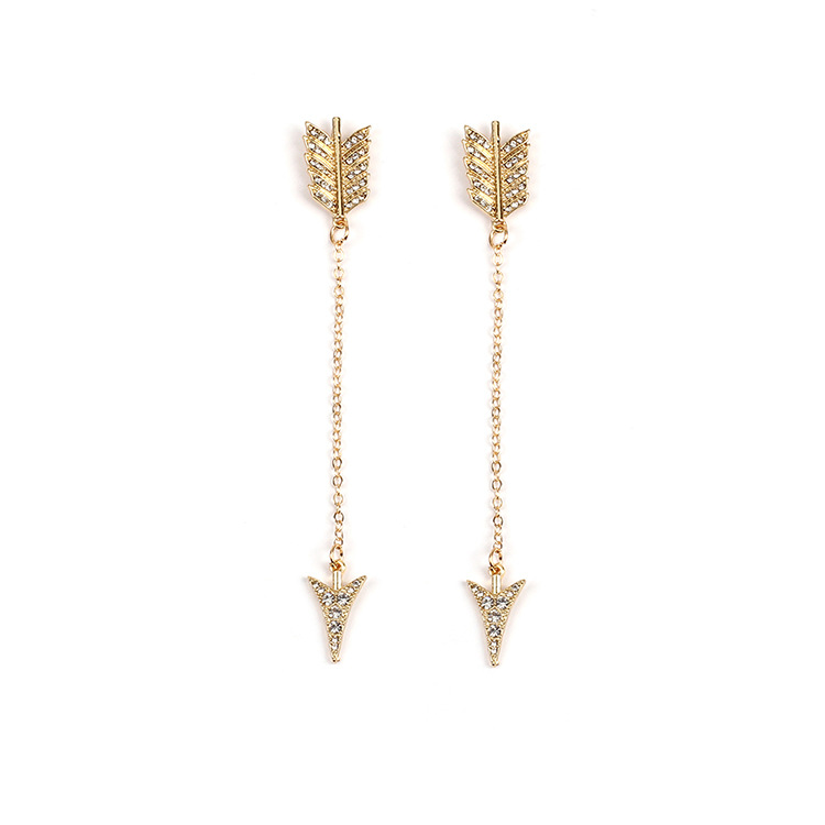 7g Weight Earrings Classification Women'S Gender Gold, Silver Color Hot Sale Popular Ornament Rhinestone Tassel Arrow Earrings European And American Style Women Fashion Stud Earrings 1