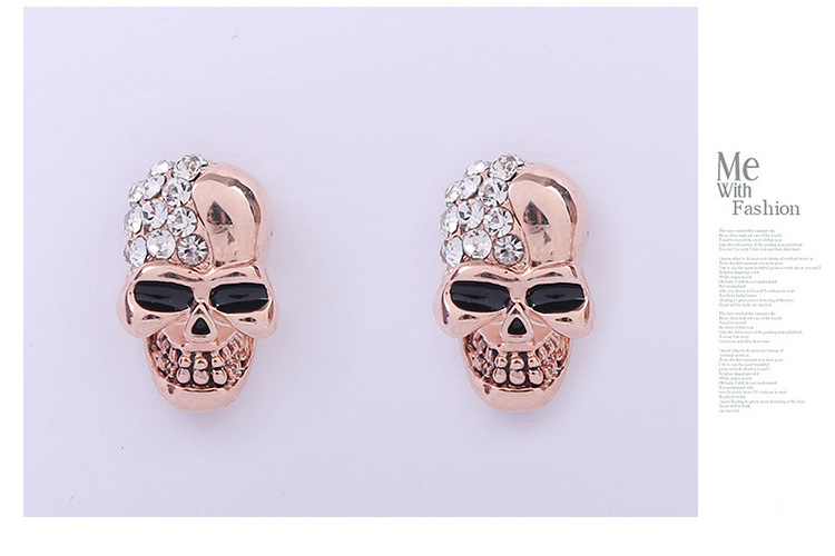 Retro Skull Earrings for Women - Alloy Crystal Diamond Drop Ear Jewelry Rose Gold detail image 7