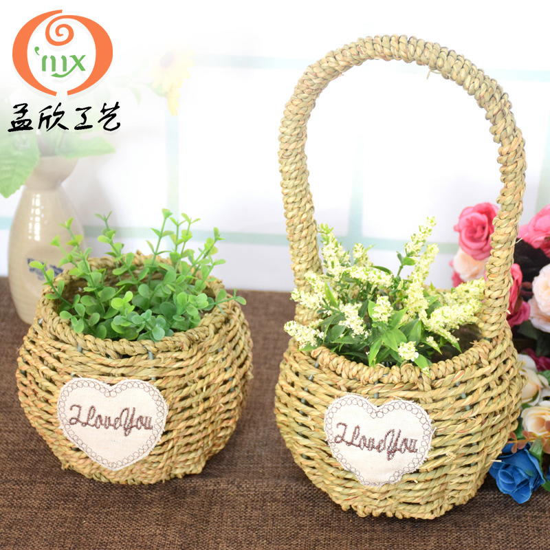 花盆花籃 陽台手提創意花藍 創意花器花架草編圓肚藍小號花籃批發