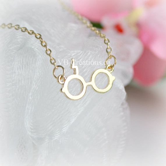 Harry Potter Glasses Necklace Deathly Hallows Pendant Necklace Gold Plated Silver Lightning Z Neckla