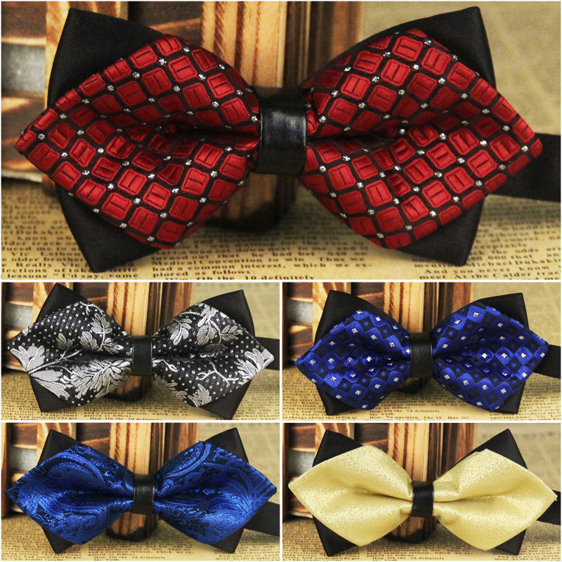 现货新款尖角男士多色商务休闲婚庆涤纶丝领结 嵊州厂家长期批发