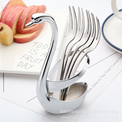 創意304不鏽鋼水果叉 歐式創意天鵝座 家用兒童可愛水果叉