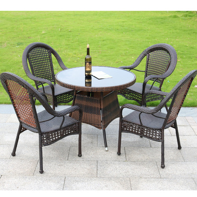 户外家具 庭院阳台休闲藤编桌椅露天奶茶店手工编藤桌椅1桌4椅