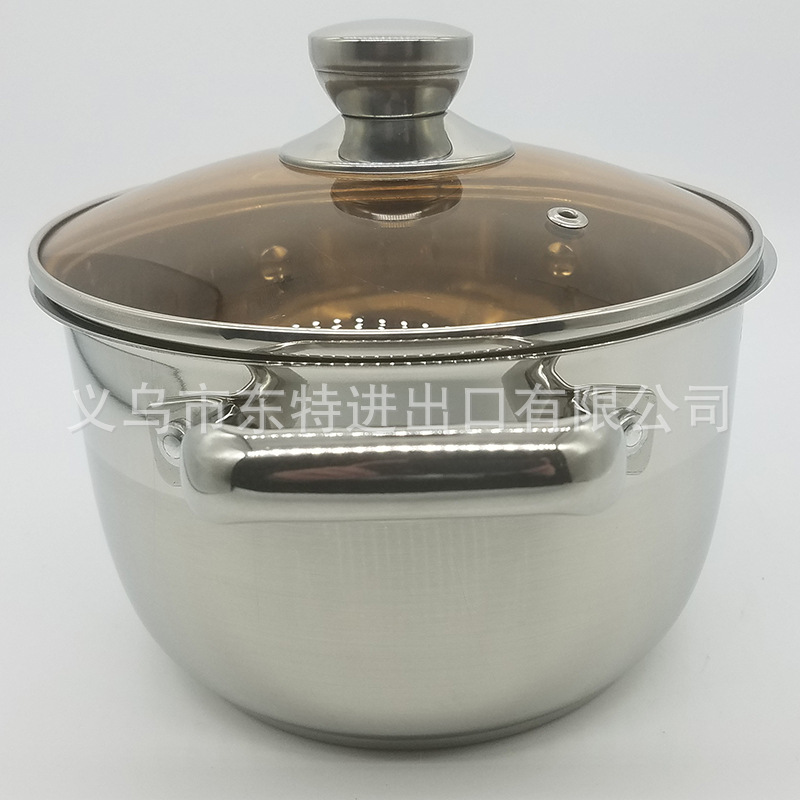 Factory direct sales of stainless steel double-ear soup pot, tea-colored glass lid double-bottom soup pot, high-end gift pot, household soup pot detail image 5