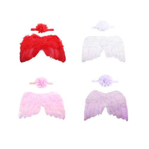 European and American baby angel wings pointed flower headband set children's photo props feather headband wholesale
