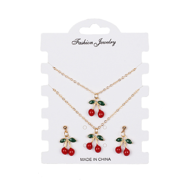hotselling fashion red cherry alloy bracelet earrings necklace set for womenpicture1