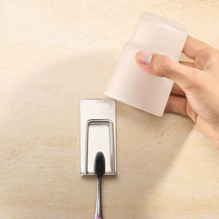 304不锈钢牙刷架 304不锈钢免打孔强力粘胶卫生间洗漱台牙刷杯架