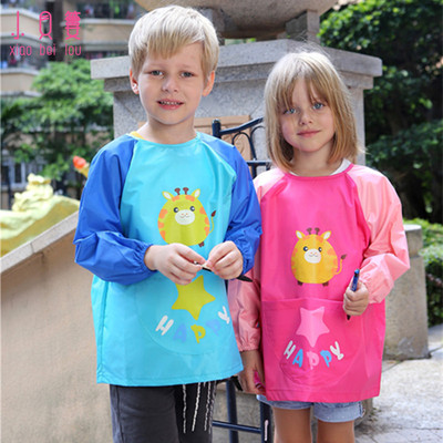 儿童画画衣宝宝长袖防水罩衣幼儿园卡通反穿衣男女中大童美术围裙|ms