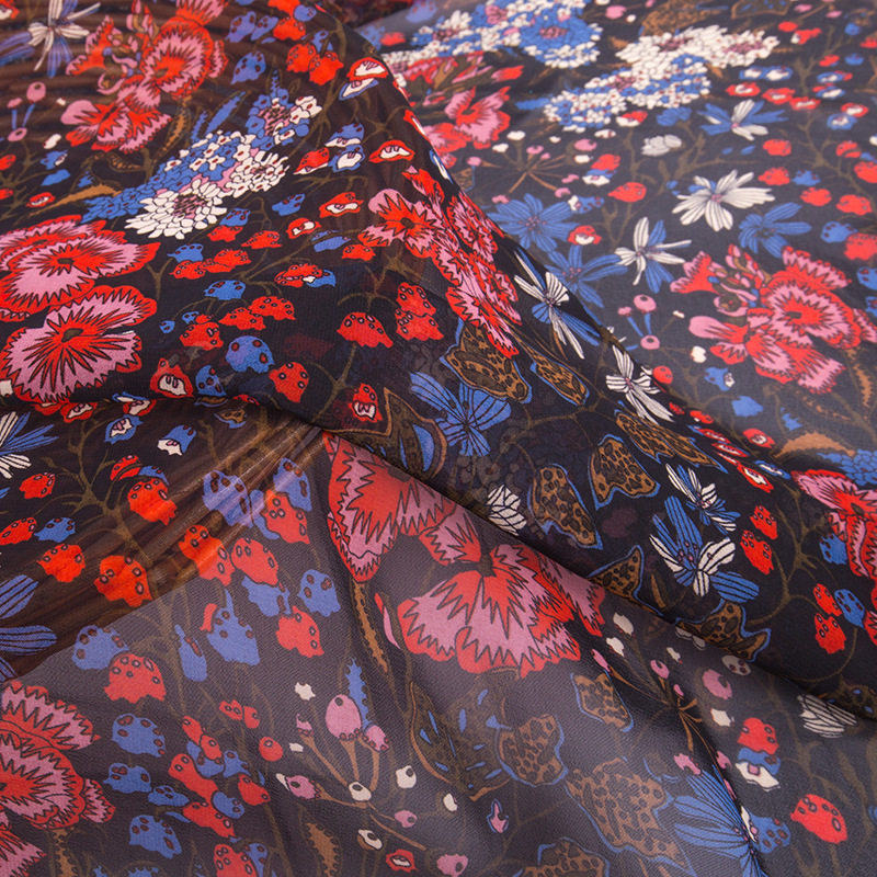 【翔龙印花 XL892】现货直供 抽象花卉全涤印花雪纺面料