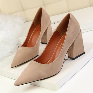 Han edition 1288-1 contracted comfortable with suede shallow pointed mouth thick with high professional OL shoes