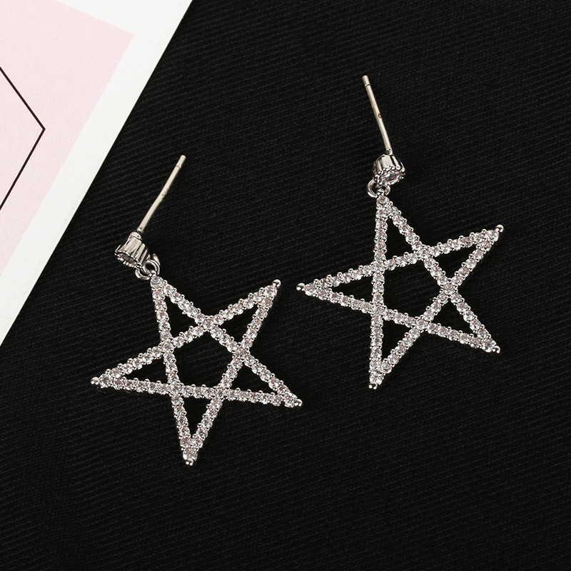 New Earrings Big Five-pointed Star Stud Earrings Studded With Diamond Earrings Alloy Plating Earrings Wholesale display picture 5