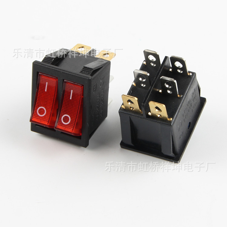 高品质KCD3船型开关 双联双路带灯六脚四脚船型开关 质量保证