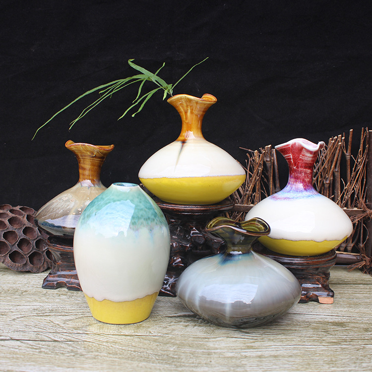 陶瓷创意小花器摆件 家具复古水培花瓶 纯手工制作干花插小花器