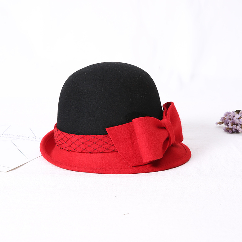 100%羊毛日本原單女士秋冬雙色帽子厚實保暖時尚盆式女帽