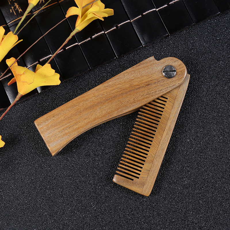 创意正品绿檀木折叠梳子 便携实木按摩防静电梳子工艺礼品批发