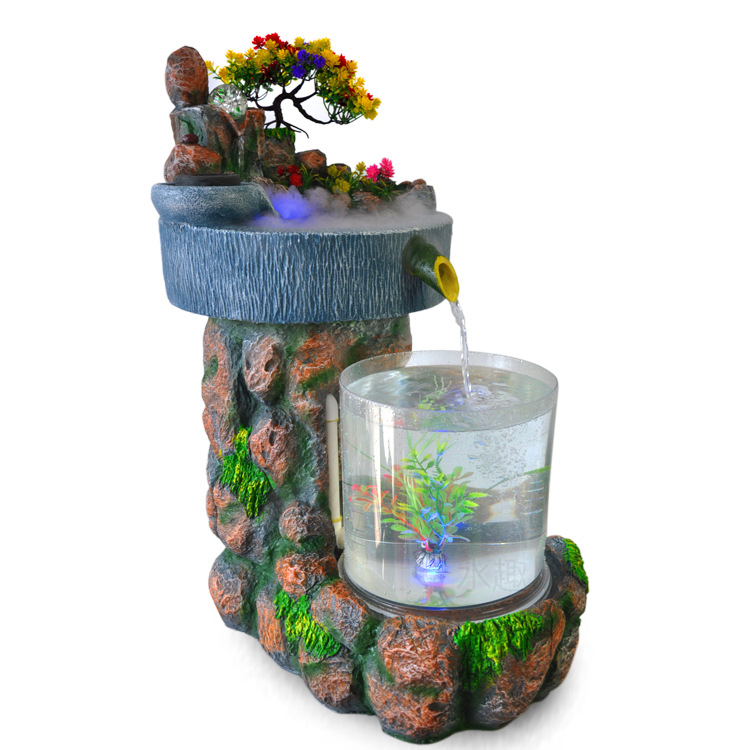 新型亚克力鱼缸田园假山流水景喷泉摆件工艺品创意室内微景观山水|ms